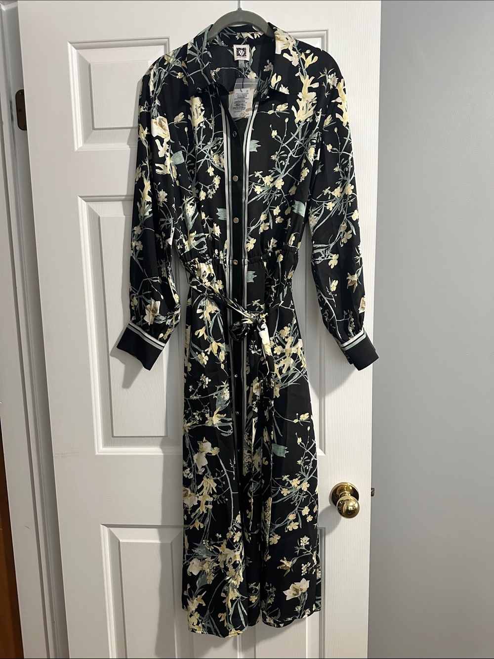 NWT Anne Klein Black Multi Floral Midi Dress Size 12